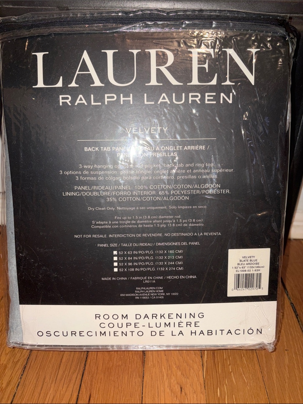 Ralph Lauren Velvety Room Darkening Panel in Slate Blue